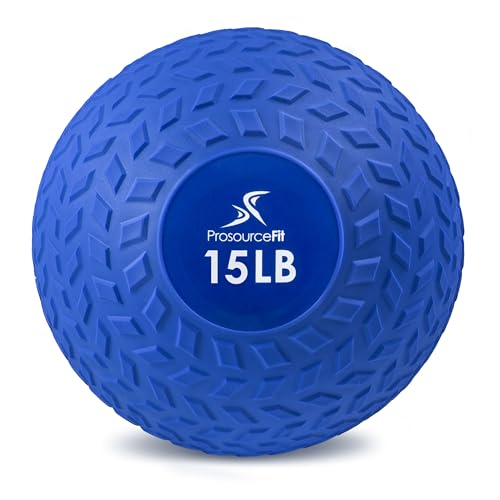 ProsourceFit Slam Medicine Balls 5, 10, 15, 20, 25, 30, 50lbs Smooth and Tread Textured Grip Dead Weight Balls for Strength and Conditioning Exercises, Cardio and Core Workouts - color: Blue, size: 15 lb