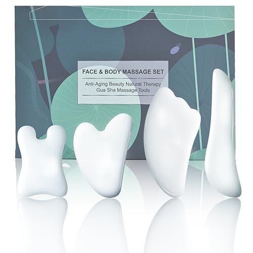 Rena Chris Guasha Massage Tool, 4 pcs Gua Sha Facial Tool, Guasha Board for SPA Acupuncture Therapy Trigger Point Treatment, Gua Sha Scraping Massage Tool (White) - color: White