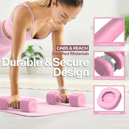 Adjustable Dumbbell Set of 2: Sportneer 4 in 1 Free Weights Dumbbells Set for Women, Hand Weights for Women at Home, Available in 5 lb × 2 and 10 lb × 2 Sets with Soft Rubber Handle for Home Gym Exercise Training - color: Wild Rose, size: 5lb × 2