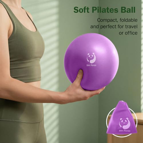 Slim Panda Pilates Ball, 9 Inch Small Exercise Ball, Anti Burst Mini Yoga Ball for Stability, Workout, Barre, Core Strength, Physical Therapy, Balance, Stretching - color: Purple
