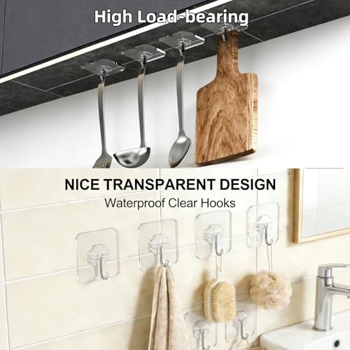 DDMY Clear Adhesive Hooks Heavy Duty Walls Hook 36 Pack for Hanging | Strong Self Adhesive Hook Holds Up to 50lb(Max) Transparent Reusable Waterproof No Drill for Kitchen Bathrooms Coat No Damage - color: Transparent, size: 36 Pieces