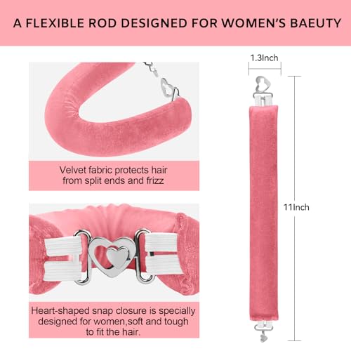 Heatless Curls Overnight Hair Care Set - Jumbo Velvet Hair Curlers | No Heat Hair Rollers for Women, Comfortable Sleep-In Hair Rollers with Satin Scarf, No Heat Damage Curling Rods for All Hair - color: Pink-8PCS