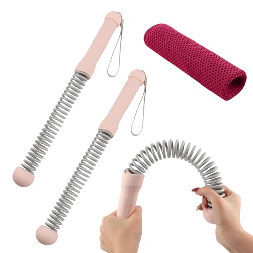 Ropeless Battle Ropes, 2 Pcs Weighted Cordless Workout Ropes with Non-Slip Handles, Training Ropes for Home Gym, HIIT, Strength & Full Body Workout, with Carry Bag & Cooling Towel - color: Pink