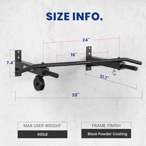 LIONSCOOL Multifunctional Wall Mounted Pull Up Bar with Pulley System, 48" and 16"/24" Multi-Grip Chin Up Bar, Cable Pulley Attachments Included, Perfect for Upper Body Workouts - size: 16"/24" APART
