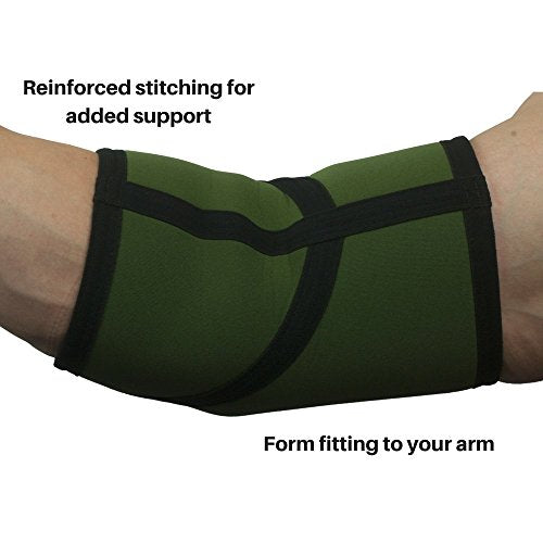 Gymreapers Elbow Sleeves for Weightlifting Powerlifting and Bench Press Support and Compression for Tendonitis Pain Relief 5mm Neoprene Training Gear for Men and Women - color: Military Green/Black, size: Medium