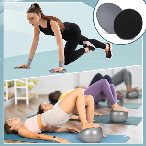 Poen 18 Pcs Home Pilates Kit for Women Pilates Ball and Ring Circle Set Yoga Fitness Essential with 5 Resistance Band Stretching Strap Non Slip Sock Ball Core Slider Wristband Headband Gym Bag - color: Gray