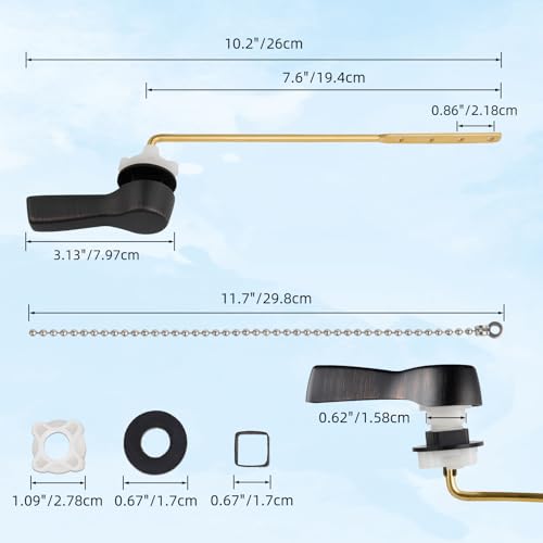 Hibbent Universal Front Mount Metal Toilet Handle Replacement Kit, Brass Toilet Tank Flush Lever with Stainless Steel Adjustable Flapper Chains for Most Toilets, Oil-Rubbed Bronze - color: Oil Rubbed Bronze, style: Front Mount