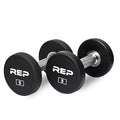 REP Fitness Urethane Coated Round Dumbbells, 5 to 100 lbs, Singles or Pairs, With or Without Rack, Steel Core, Rubber Encased, Chrome Handles, Professional Weights for Home Gym Strength Training - style: 05 lb Pair