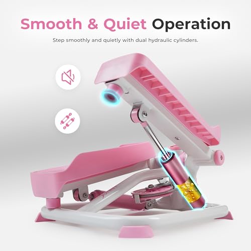 Sunny Health & Fitness Mini Steppers for Exercise at Home, Stair Step Workout Machine with Resistance Bands, Full Body Cardio Equipment, Optional Free SunnyFit App Connection Smart Stepper - color: Pink
