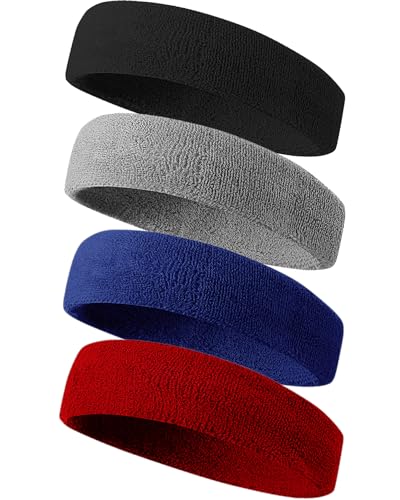 Tanluhu Sweatbands Sport Headbands for Men & Women,Terry Cloth Sweat Band for Tennis, Running, Basketball, Working Out, Exercise- Athletic Sweat Cotton Headband Outdoor - color: Black/Gray/DPBlue/Maroon