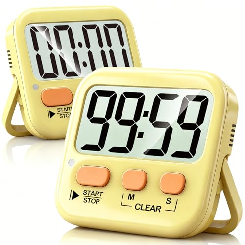 Antonki 2 Pack Digital Timer for Kids, Magnetic Countdown Kitchen Timers for Cooking, Egg, Classroom, Teacher, Exercise, Study, Oven - Battery Included - color: Yellow