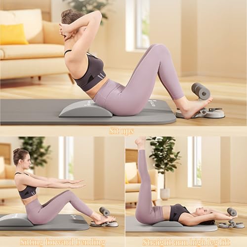 abs master sit up bar,sit ups foot holder with Elastic 2 Suction Cups and Pull Rope Portable Sit Up Assistant Device for Home Workout - color: grey+