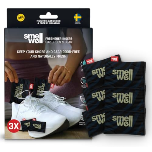 SmellWell - Scented Shoe Deodorizer Inserts - Odor Eliminators - Activated Bamboo Charcoal + Minerals - Natural Fresheners for shoes, bags, gloves - 6 x 1.8oz Original Size - Black Zebra - color: Black Zebra, size: 1 Count (Pack of 6)