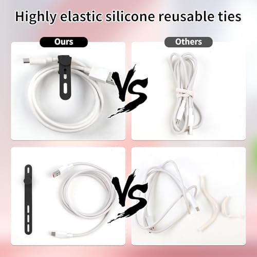 Oligei 25 Pcs Silicone Cable Ties, Cable Ties Reusable, High Elasticity Cord Wraps for Electrical Cords, Cord Organizer for Earphone, Phone Charger(Black) - color: 25p∣black