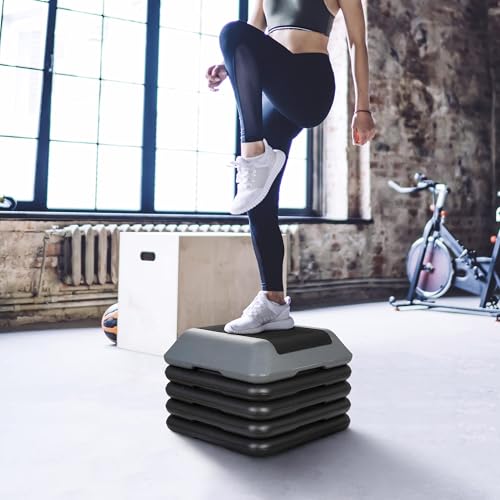 F2C Aerobic Step Exercise Platform Stepper with 4 Risers 16" x 16", Adjustable Height 4"-6''-8''-10''-12" Home Gym Workout Equipment, Fitness Exercise Equipment, Workout Stair Stepper - color: Black