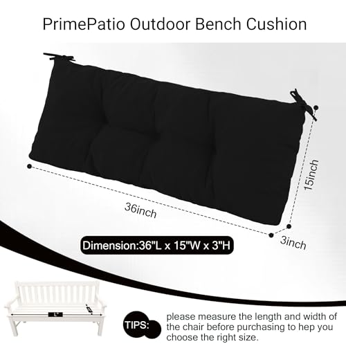 Outdoor Bench Cushion Waterproof, Tufted Bench Seat Cushion | 36 x 15 Inch Patio Wicker Indoor Seat Pads for Outside Garden Patio Balcony, Black - color: Black, size: 36x15 Inch