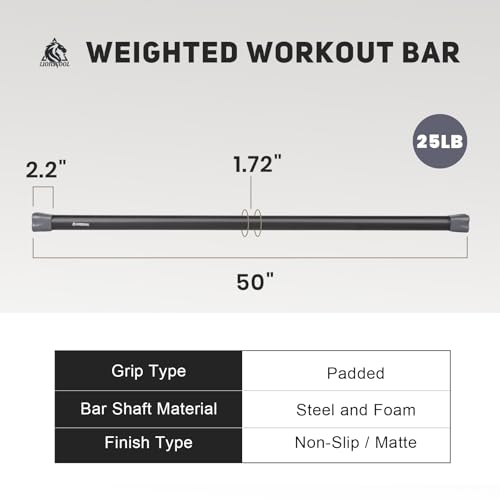 LIONSCOOL Workout Weighted Bar,Padded Exercise Weight Bar, Solid Steel Stretching weighted bar set for Body Sculpting, Physical Therapy,Body Toning - size: 25LB
