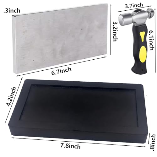7.8"x4.2"Steel Bench Block Flat Anvil Jewelers Tool with Tough Rubber Block,Jewelry Stamping Hammer, Jewelry Metal Stamping Tools for Jewelry Making & Metal Stamping (Rectangle)
