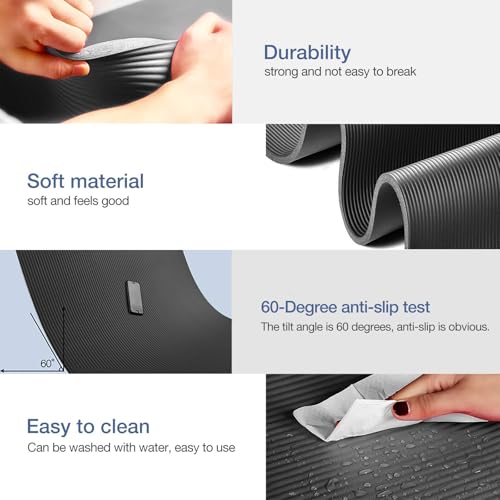 Gruper Yoga Mat Non Slip NBR Extra Thick Yoga Mat, 72"L x 32"/24"W x 0.6"/0.4"TH (185cm x 80cm/61cm x 15mm/10mm), Anti-Tear Exercise Mat with Carrying Strap and Bag, Workout Mats for Yoga, Pilates - color: Black, size: 72 x 24 x 0.4 inches