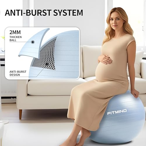 FITMIND_ Extra Thick Exercise Ball Yoga Ball 22in/26in/30in for Workout Pregnancy Stability,Anti-Burst and Slip Resistant Swiss Ball with Pump for Yoga, Pilates, Fitness,Birthing,Physical Therapy - color: blue, size: 18-22in/45-55cm