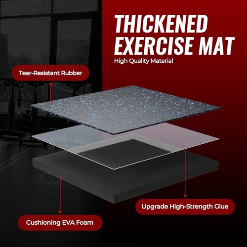 SUPERJARE 0.79'' Extra-Thick Exercise Equipment Mats, 12 Pcs 48 Sq Ft Rubber Top Floor Tiles with High Density EVA Foam, Interlocking Gym Flooring for Home Gym, Workout Mat, Black/Blue - size: 12 Tiles (48 Sq Ft)