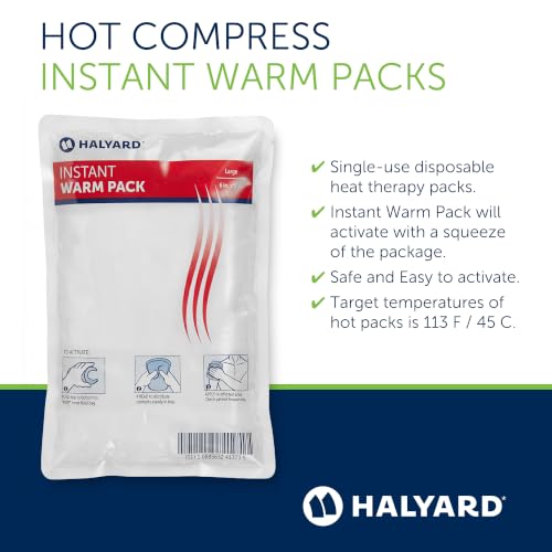 HALYARD Hot Compress Disposable Instant Warm Packs Heat Therapy Pain Relief 6 x 9 Inches Flocked, 24 Packs Per Case - 51776