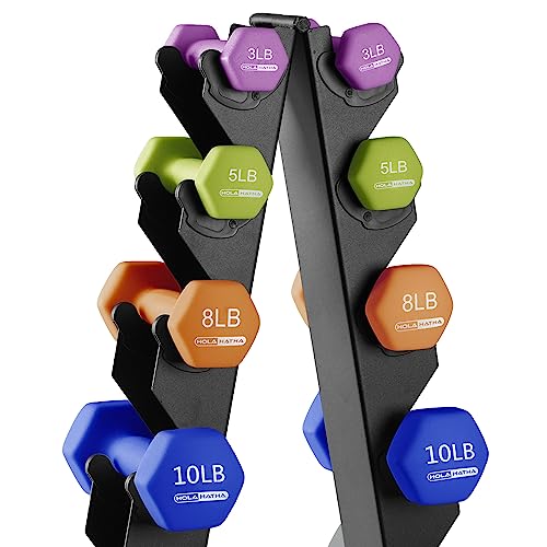 HolaHatha 1, 2 and 3 lb Neoprene Dumbbell Strength Training Weight Set with Rack - color: Multicolor, size: 76 LB