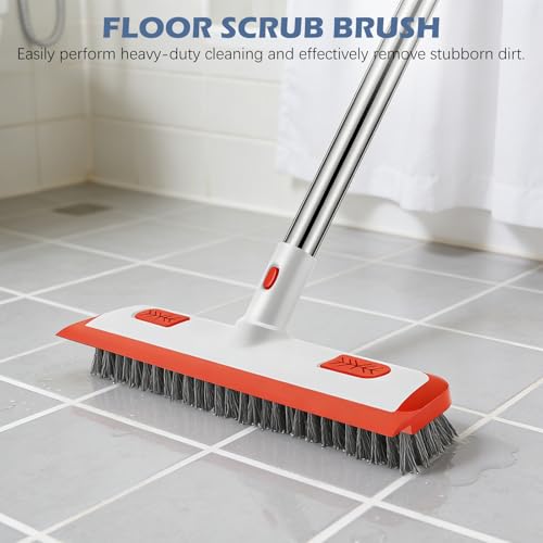 SetSail 4-in-1 Tile Tub Floor Scrubber with 52-inch Adjustable Long Handle Shower Cleaner Brush Comes with Floor Scrub Brush and 3 Replacement Brush Heads for Cleaning Bathroom Tub Tile, Orange - color: Orange, size: 2 Pads + Floor Brush