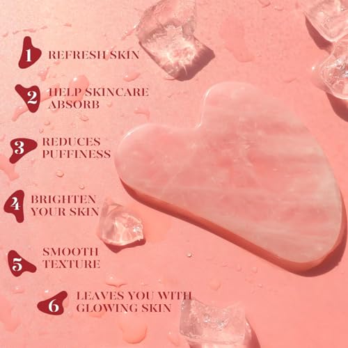 BAIMEI IcyMe Rose Quartz Roller & Gua Sha Set, Cooling Face Roller for Depuffing & Lymphatic Massage, Sculpting Tool for Face, Eyes & Neck, Smooth Skincare Gift for Women and Men - color: Pink