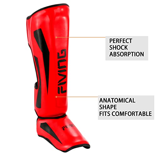 MMA Martial Arts Shin Guards – Padded, Adjustable Muay Thai Leg Guards with Instep Protection for Kickboxing/MMA Training and Sparring – Professional MMA Equipment - color: Red, size: Small