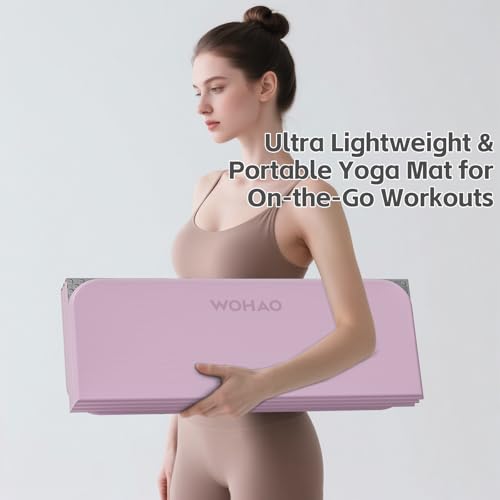 7-Fold Yoga Mat 70"x24" - 1/2 Inch Thick | Folding Exercise Mat, Compact Non-Slip TPE Mat, For Travel, Storage, Yoga & Home Gym, Lightweight & Portable - color: Taro Purple + Warm Gray