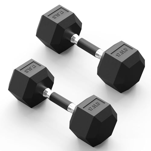 PAPABABE Hex Dumbbell Set 2.5-100lb, Rubber Grip Dumbbells, Home Gym | Complete & Durable Cast Iron Core Odorless Antiroll Hex Shape Ergonomic Versatile Home Gym Comfort Non-Slip Grip - size: 17.5 lb, Pair, style: Rubber Grip