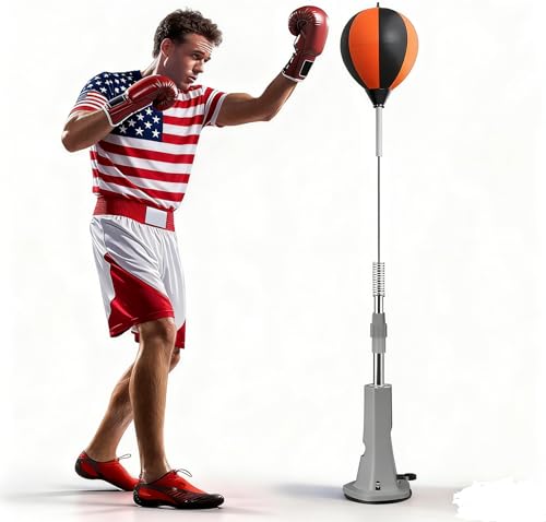 Punching Bag with Stand, Height Adjustable Speed Bag Reflex Trainer Set for Teens Adults, Boxing Equipment with Suction Base for Home Gym, Anti-Slip & No Floor Damage, Stress Relief Fitness Gear