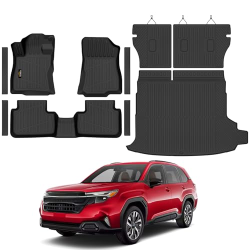 Floor Mats Fit for Subaru Forester Hybrid 2025 2026 Trunk Mat with Backrest Mat All Weather TPE Rubber Cargo Liner Back Seat Protector Full Set for Forester 2025 Plug-in Hybrid Accessories, Black - size: For Subaru Forester Hybrid 2025-2026