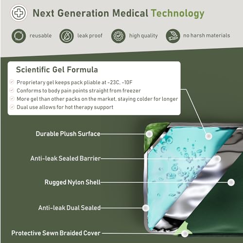 Extra Large Gel Ice Packs for Injuries Reusable - Flexible Gel Ice Packs Reusable, Hip, Shoulder, Back Pain Relief - 14" x 22" - Green - size: Extra Large, style: Green
