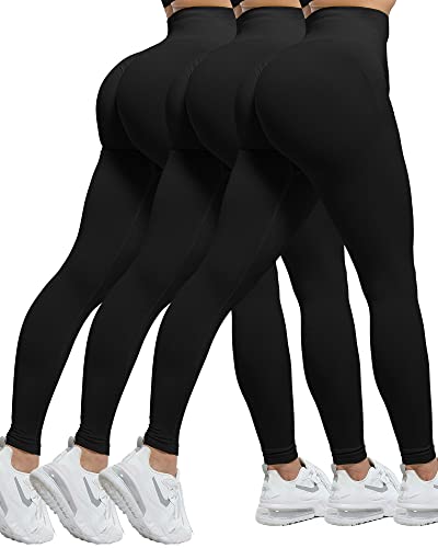 CHRLEISURE Workout Leggings Sets for Women, Gym Scrunch Butt Butt Lifting Seamless Leggings 3 Piece - color: 3 Packs - Black/Black/Black, size: Large