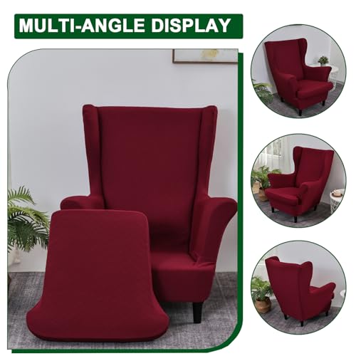 CRFATOP 2 Piece Stretch Wingback Chair Cover Printed Wing Chair Slipcovers Spandex Fabric Wingback Armchair Covers with Elastic Bottom for Living Room Bedroom Wingback Chair,C37 - color: Color C37