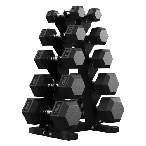 Hex Dumbbell Sets with Rack, 85-560lb Dumbbell Weight Set & Storage Rack | PAPABABE Dumbbell Set with Stand, Rubber Dumbbell Weight Set, Multiple Options Hand Weight for Strength Training - size: 180lb (5, 10, 15, 25, 35lb)x2& Rack