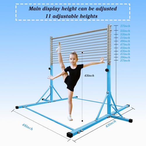 Gymnastics Bar for Kids Girls Ages 3-15 with Ring for Home Indoor Training Equipment- Steady Steel Construction, Anti-Slip, Easy to Assemble, 3' to 5' Adjustable Height - color: TEAL, size: 4.8FT, style: FOLDABLE BAR WITH RING
