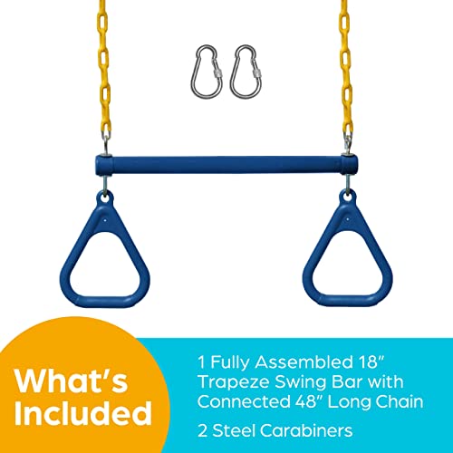 Jungle Gym Kingdom Swing Sets for Backyard, Monkey Bars & Swingset Accessories - Set Includes 18" Trapeze Swing Bar & 48" Heavy Duty Chain with Locking Carabiners - Outdoor Play Equipment (Blue) - color: Blue