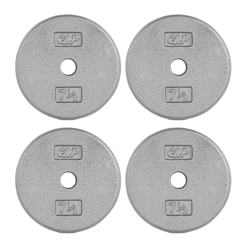 CAP Barbell Standard 1-Inch Cast Iron Weight Plates - Singles & Sets | 1.25-50 lbs | Multiple Options - color: Gray, size: 7.5 lb - Set of 4