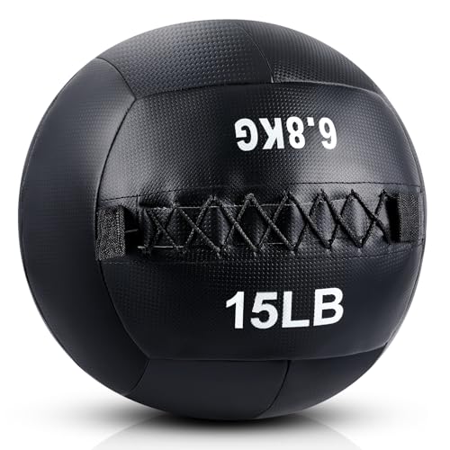 Lunmon Soft Wall Medicine Ball for Exercise Fitness Slam Weighted Med Ball with Non Slip Grip for Slamming Workout Strength Conditioning Core Training Lunge and Partner Toss - size: 15 lb