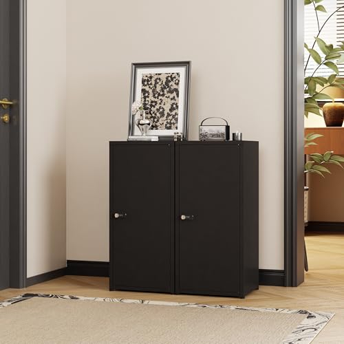 MIOCASA Metal Storage Cabinet with Lock, 3 Adjustable Shelves Single Door Steel Locker for Home, Office & Garage (Black) - color: Black