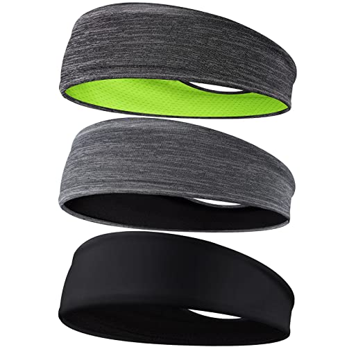 Braylin Men's Headbands, 3-Pack Head Band for Men, Sport Sweatbands for Running Fitness Yoga Cycling, Sweat Wicking Non Slip - color: 01.3Pcs Light Gray/Black+Dark Gray/Yellow+Black