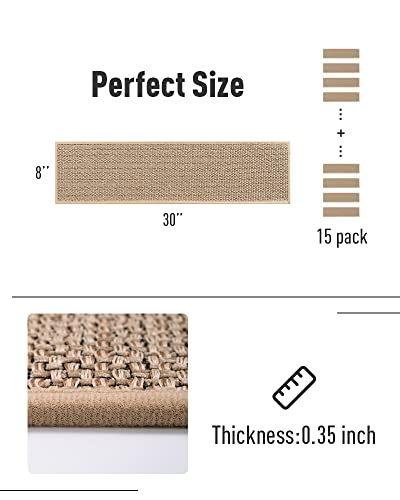 PADOOR Non Slip Stair-Treads,Rubber Backing Stair-Runners for Wooden Steps,15PCS Residue Free Carpet Stair Treads for Kids and Dogs 8"x30" Beige - size: 15PCS, style: Beige