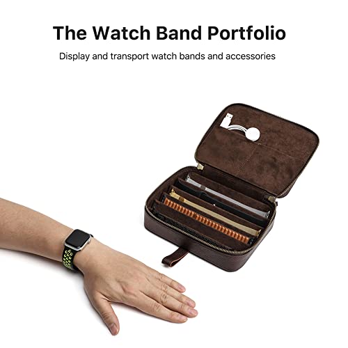 CONTACTS Full Grain Leather Watch Straps Case 6 Slot Watches Bands Travel Box with Handle Portable Watches Band Storage Organizer Bag - size: 6 Slot