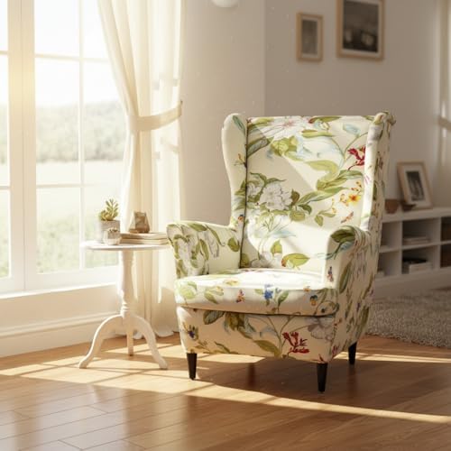 NILUOH Wingback Chair Slipcover 2 Pieces, Stretch Spandex Wingback Chair Covers Washable Slipcover for Wingback Armchairs Non-Slip Furniture Protector with Elastic Bottom for Living Room - color: 26