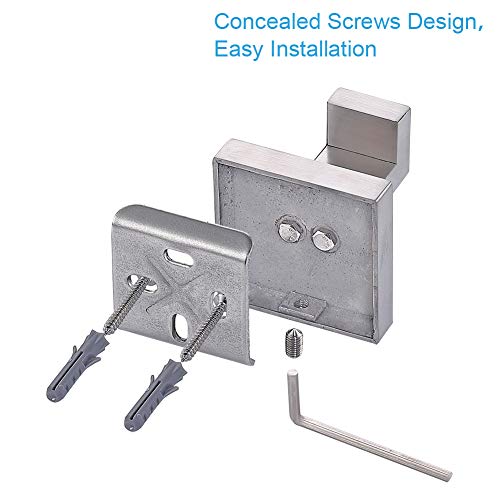 TASTOS Bath Towel Hooks Brushed Nickel, 2 Pack Stainless Steel Robe Coat and Clothes Hook, Heavy Duty Wall Hook for Bathroom & Kitchen, Modern Square Style Wall Mounted (Silver) - color: Brushed Nickel, size: Square (2 Pack)