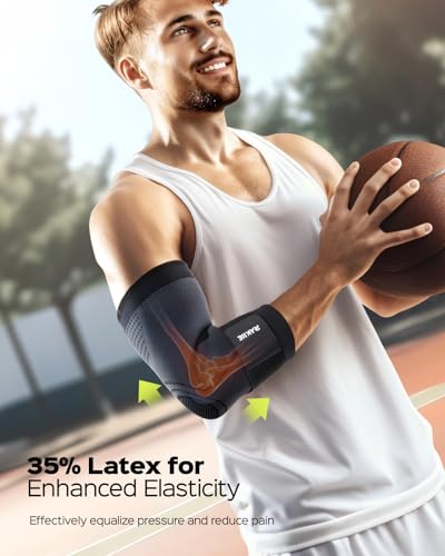 Rakiie Elbow Support Brace for Men and Women, 2 Pack Elbow Compression Sleeve, Elbow Brace for Tendonitis and Tennis Elbow, Elbow Sleeve Reduce Joint Pain for Tennis, Golfer, Workouts Black (L) - color: Black, size: Large