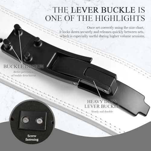 Weight Lifting Belt, 10mm Thick, 4-Inch Wide Heavy Duty Leather Lever Gym Belt, Ideal for Weightlifting, Squats, Deadlifts, Powerlifting, Cross Training and Weight Training - color: White, size: XL(44"-48")